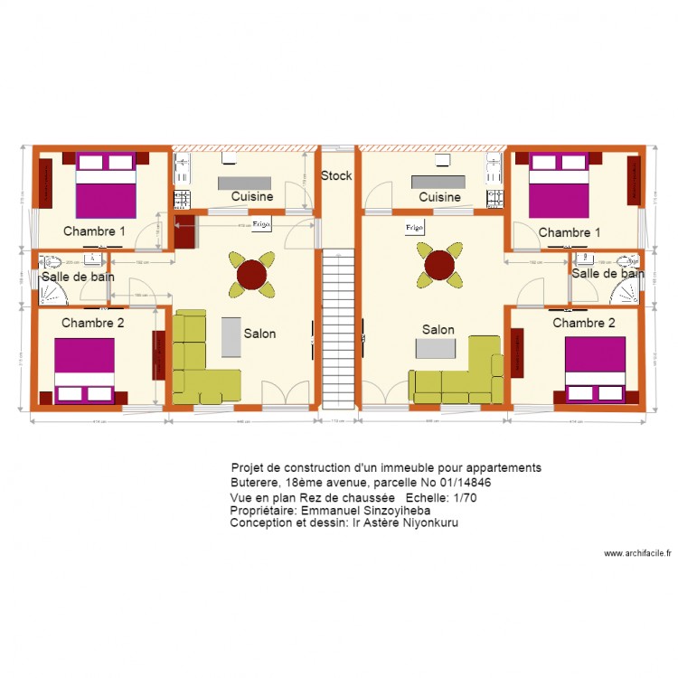 musalac RDC. Plan de 13 pièces et 126 m2