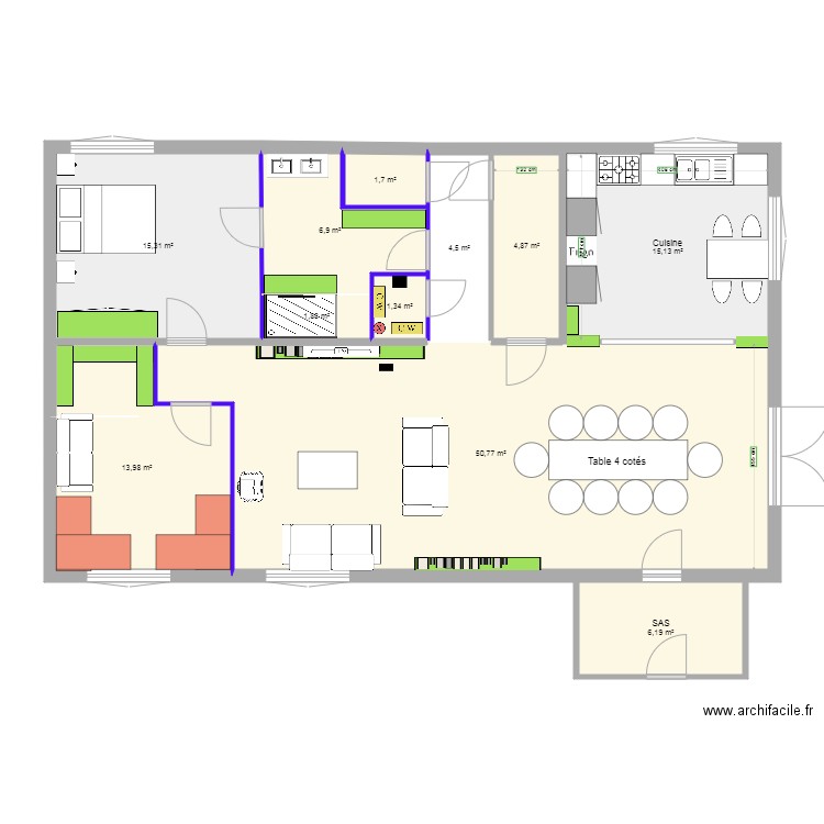 maison v23 peinture. Plan de 11 pièces et 123 m2