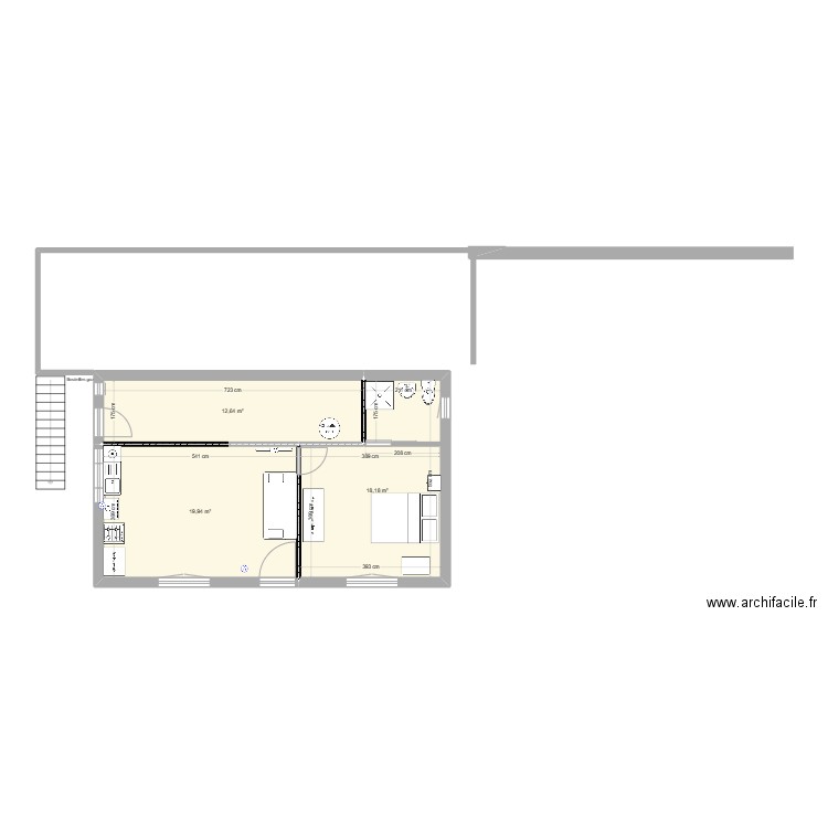 Serra actuel. Plan de 3 pièces et 51 m2