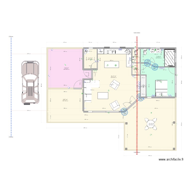 la Balinaise (30.11.22) cuisine. Plan de 18 pièces et 198 m2