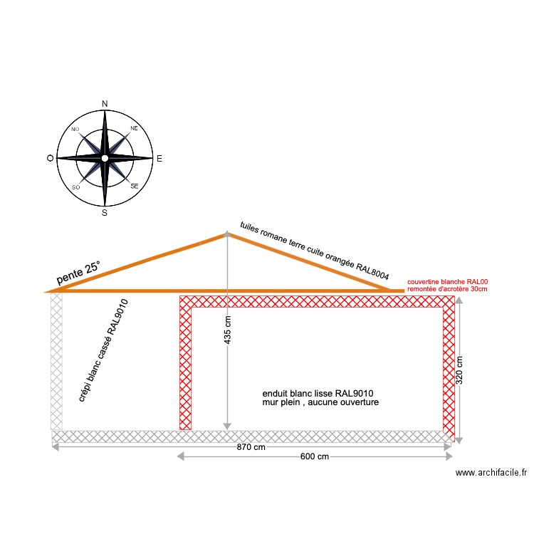 plan façade SUD projet. Plan de 0 pièce et 0 m2