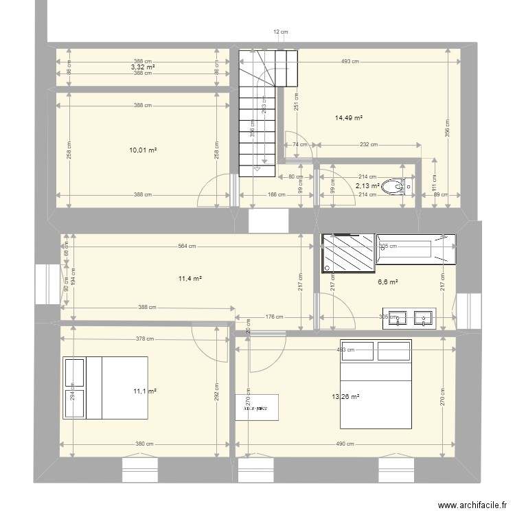 saussey étage projet V6. Plan de 8 pièces et 72 m2
