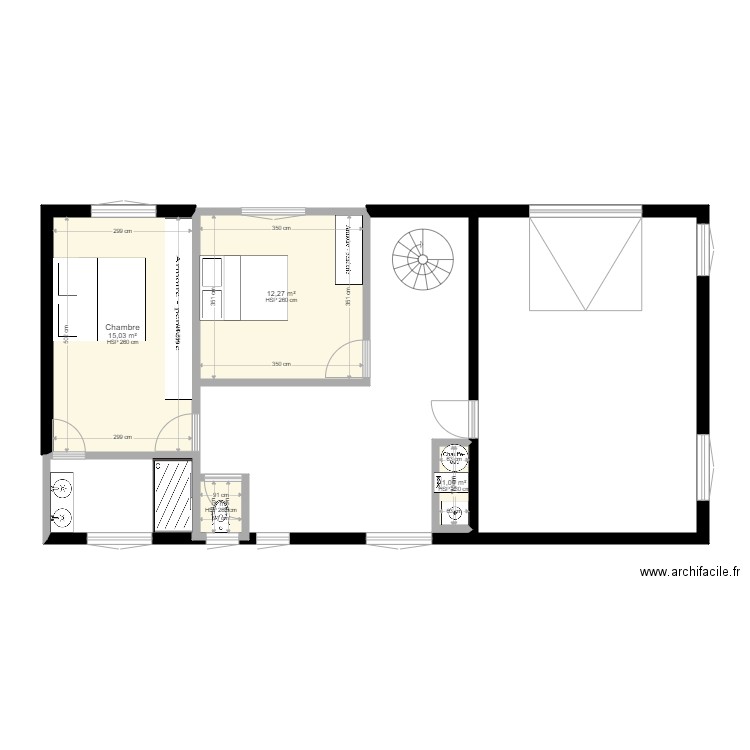 sous sol. Plan de 4 pièces et 29 m2