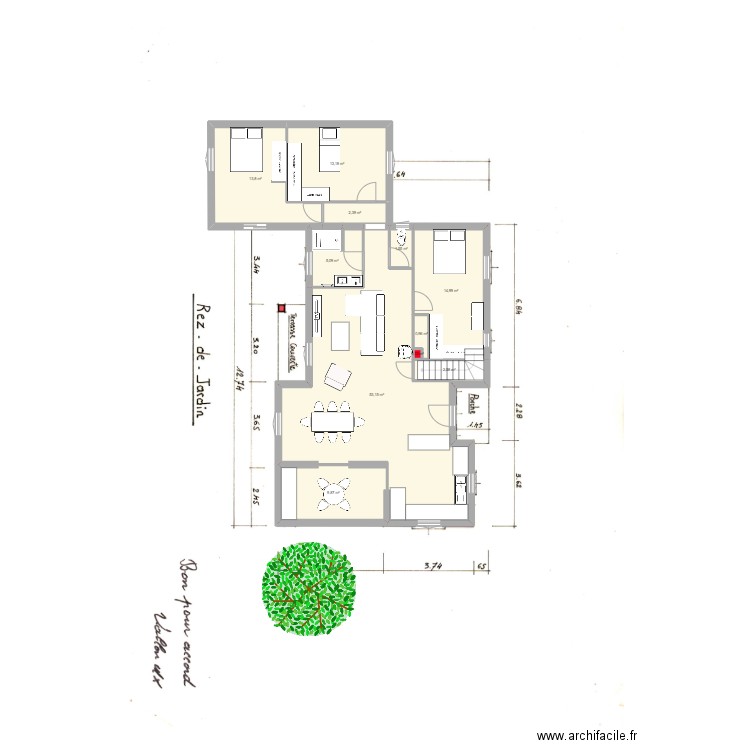 plan maison avec extension V7 bis avant/après extension. Plan de 11 pièces et 118 m2