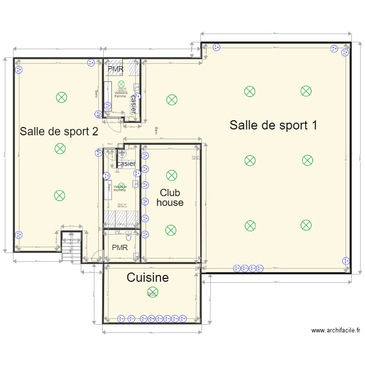RDC Salle de sport elec. Plan de 4 pièces et 375 m2