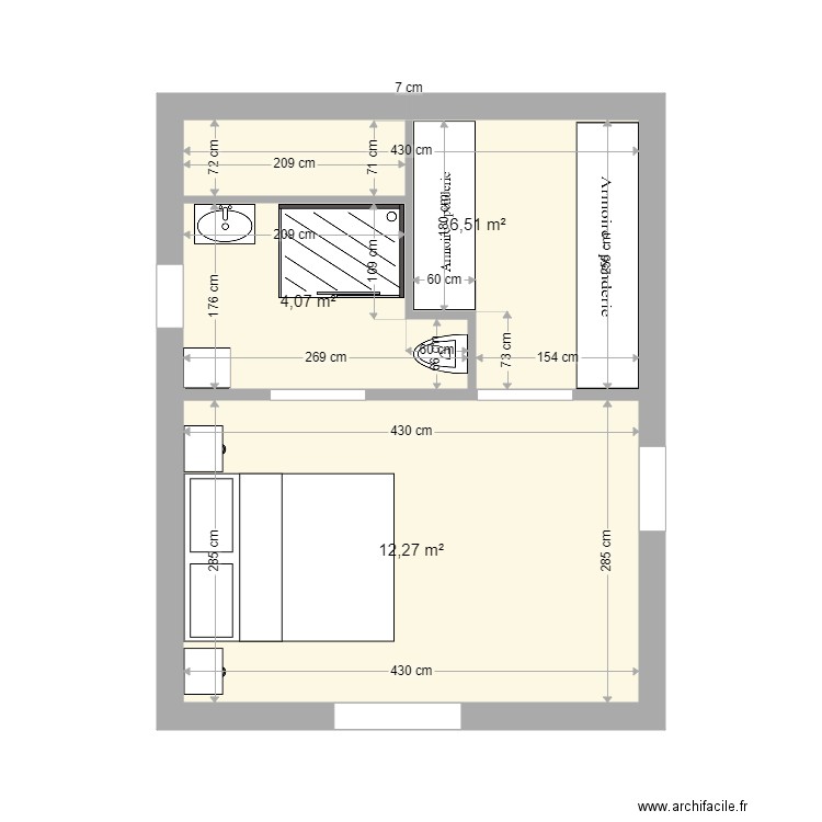 Suite parentale - Plan 3 pièces 23 m2 dessiné par Deborah44470