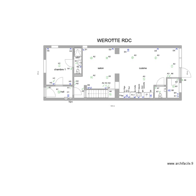 WEROTTE RDC'. Plan de 7 pièces et 70 m2