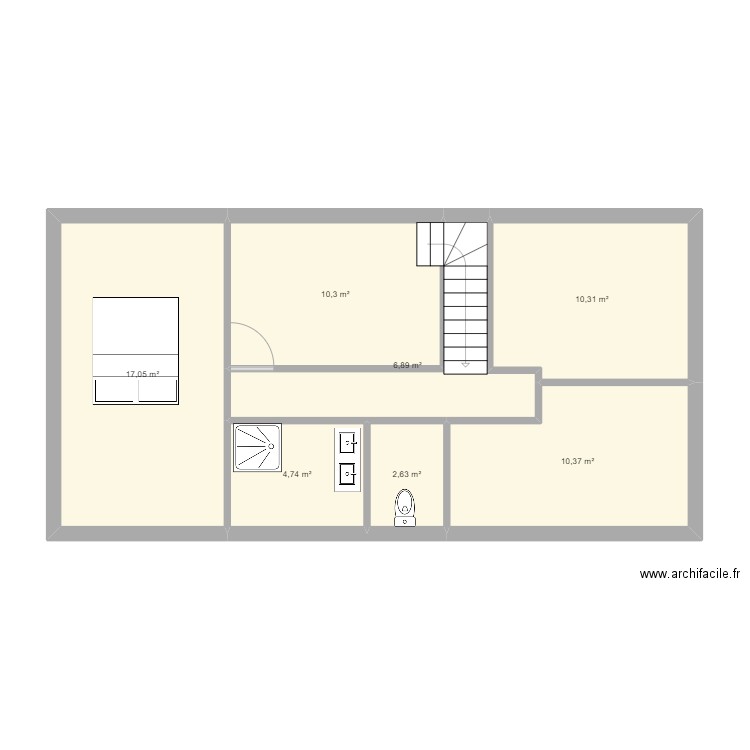 Maison étage. Plan de 7 pièces et 62 m2