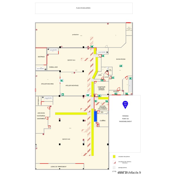 plan de circulation piétons et chariots. Plan de 0 pièce et 0 m2