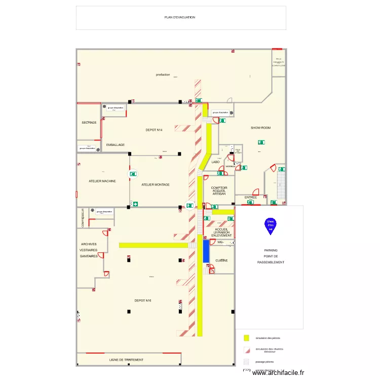 plan de circulation pi&eacute;tons et chariots. Plan de 