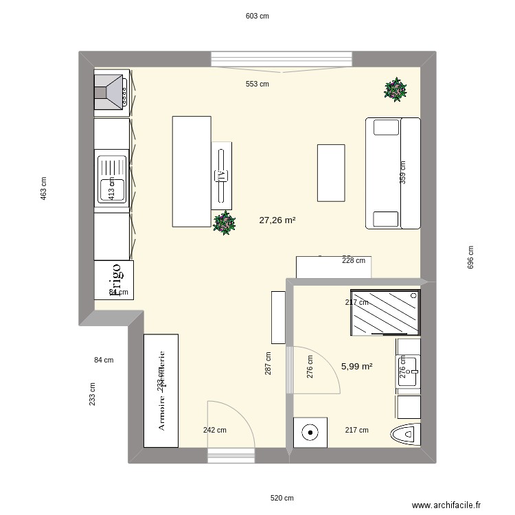 Ma maison FS studio. Plan de 2 pièces et 33 m2