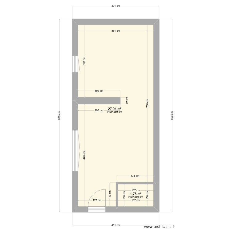 studio. Plan de 2 pièces et 29 m2