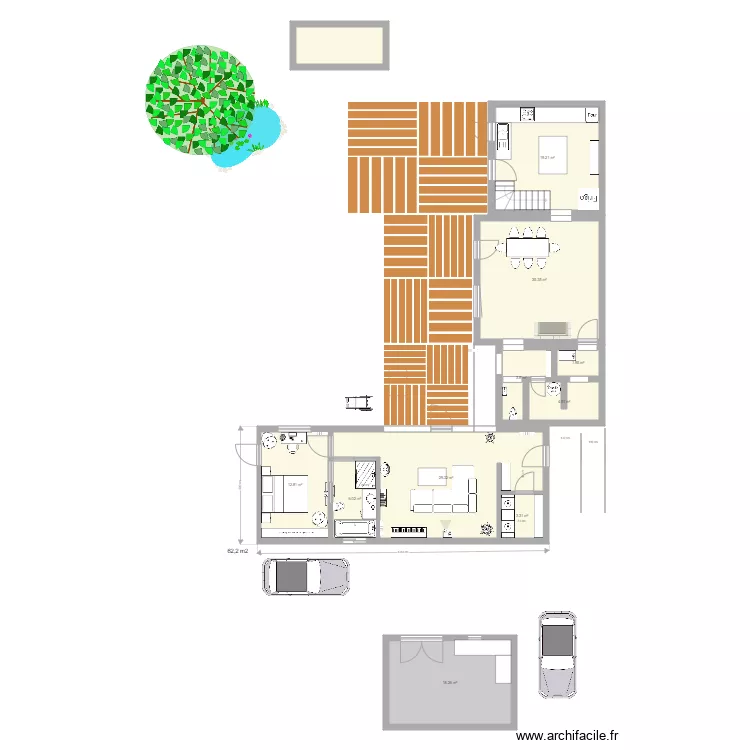 Extension salon sas porte cot&eacute;. Plan de 