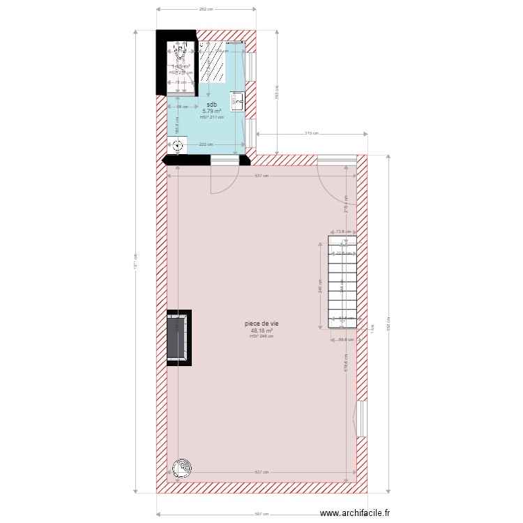 KURDAPRO. Plan de 3 pièces et 55 m2