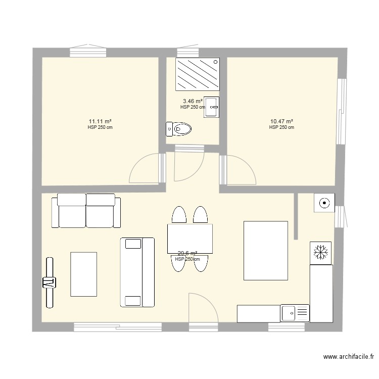 appartement 55m2 2 chambres. Plan de 0 pièce et 0 m2