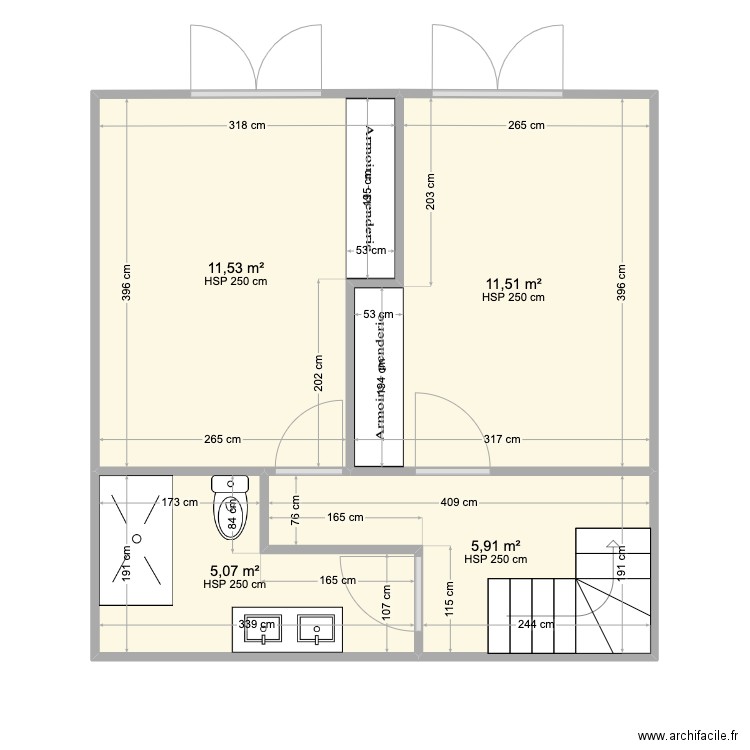 Plan Maison Trézelles logement gauche. Plan de 4 pièces et 34 m2