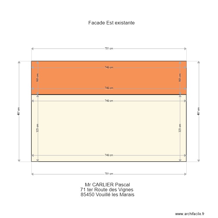 Façade  EST existante. Plan de 0 pièce et 0 m2