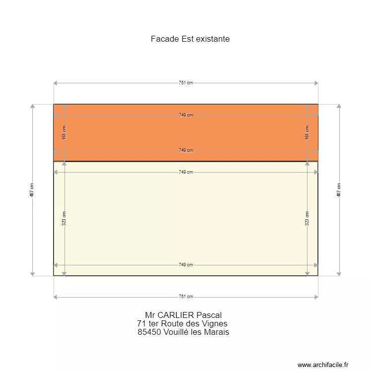 Fa&ccedil;ade  EST existante. Plan de 