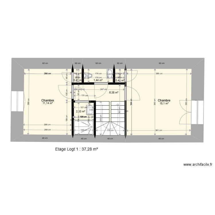 Plan Etage Logt 1. Plan de 7 pièces et 37 m2