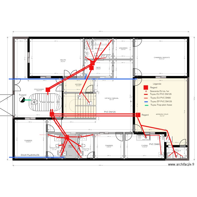 PROJ KMG1 RESEAU EAUX USEES. Plan de 29 pièces et 424 m2