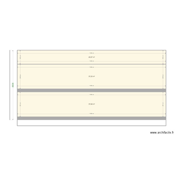 vue coupe A. Plan de 3 pièces et 96 m2