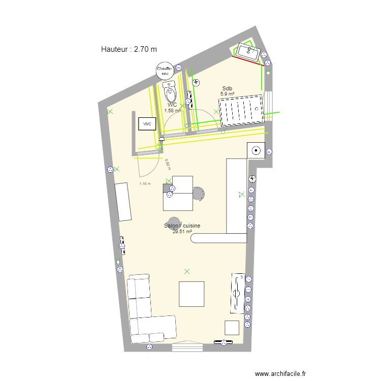 2ème étage meublé placo. Plan de 0 pièce et 0 m2