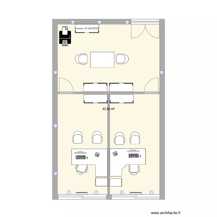 BUREAU CLOISONNE. Plan de 1  et 43 m²