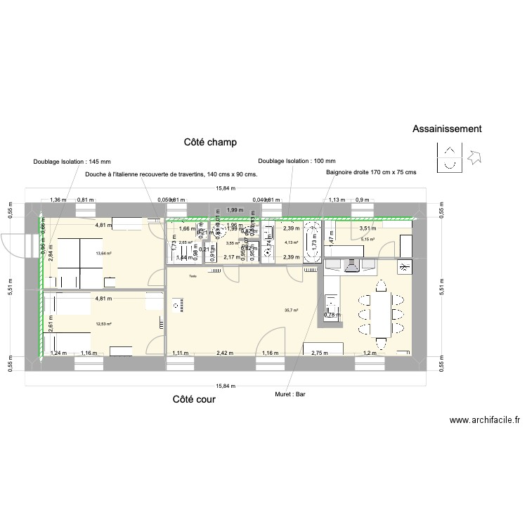 Extension Le Haras_2. Plan de 7 pièces et 77 m2