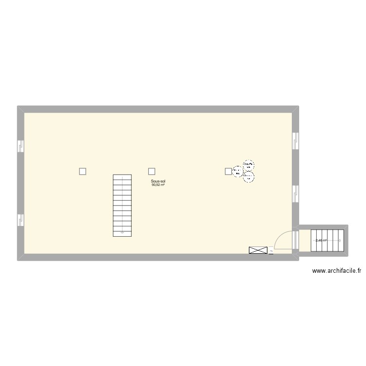 2370 sous-sol. Plan de 2 pièces et 93 m2