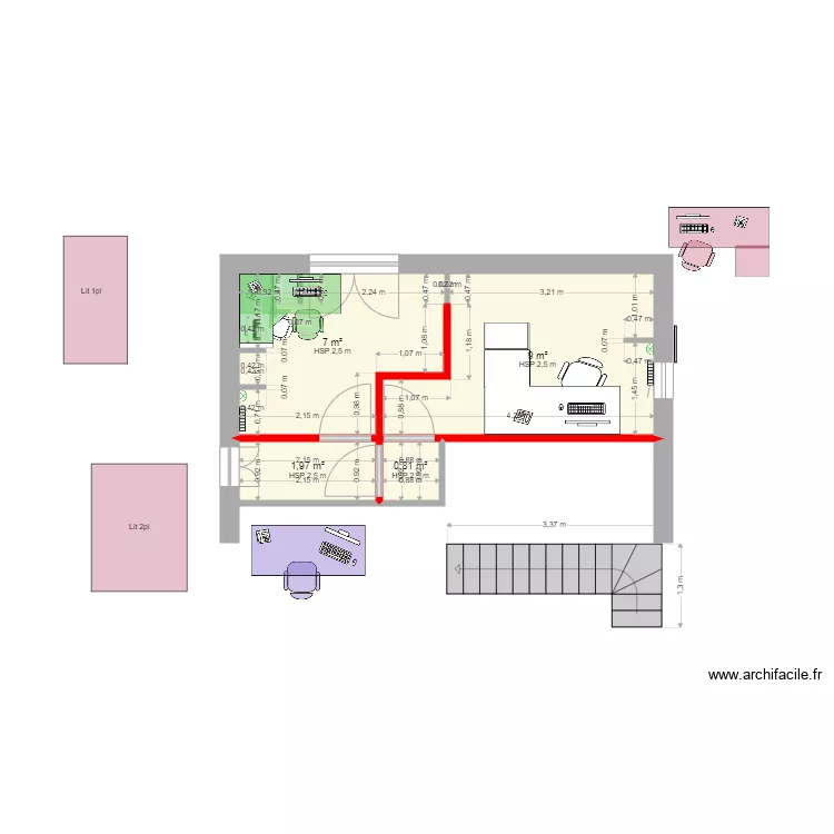 Mezzanine bureaux essai large. Plan de 