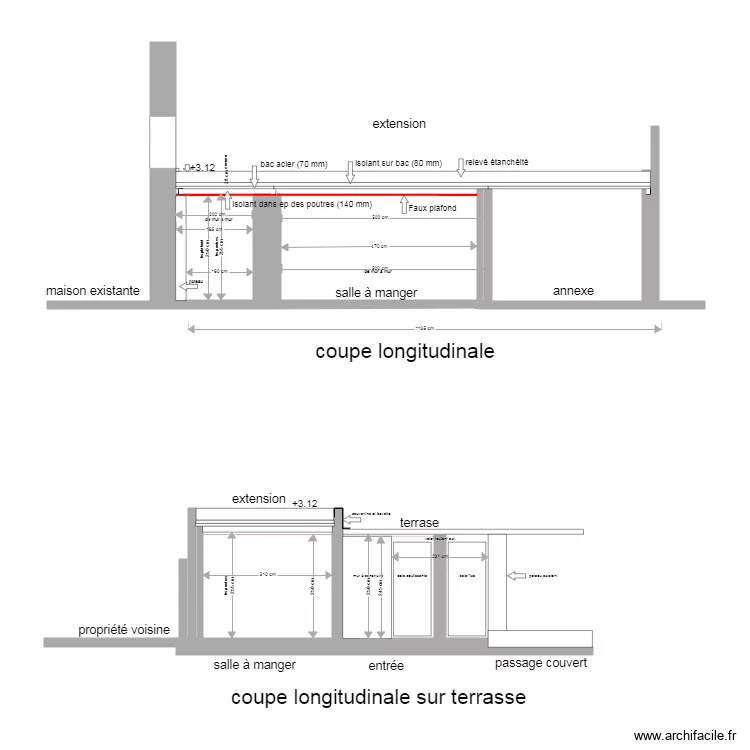coupes de pricince avec terrasse. Plan de 