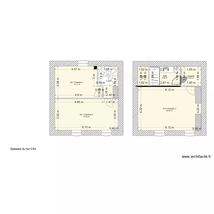 Sainte Colombe plan etage 1 et 2 . Plan de 