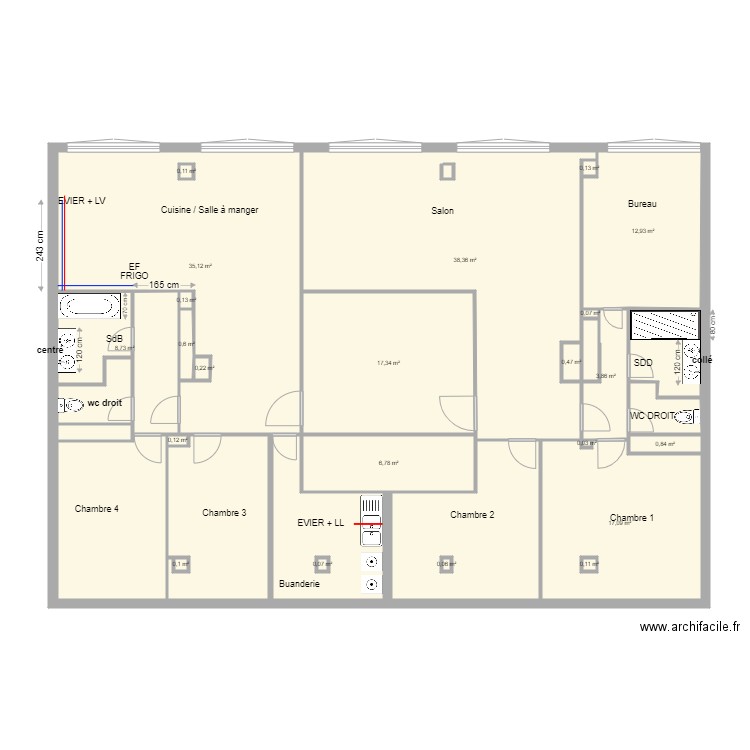 PLOMBERIE  BAYE. Plan de 30 pièces et 200 m2