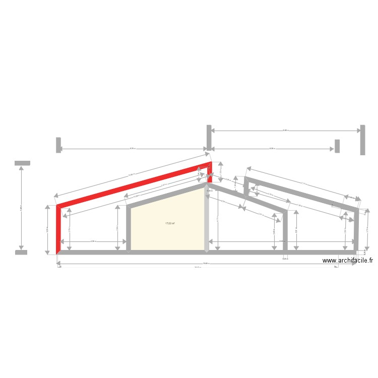 tonnara vue de cote demi toit. Plan de 1 pièce et 17 m2