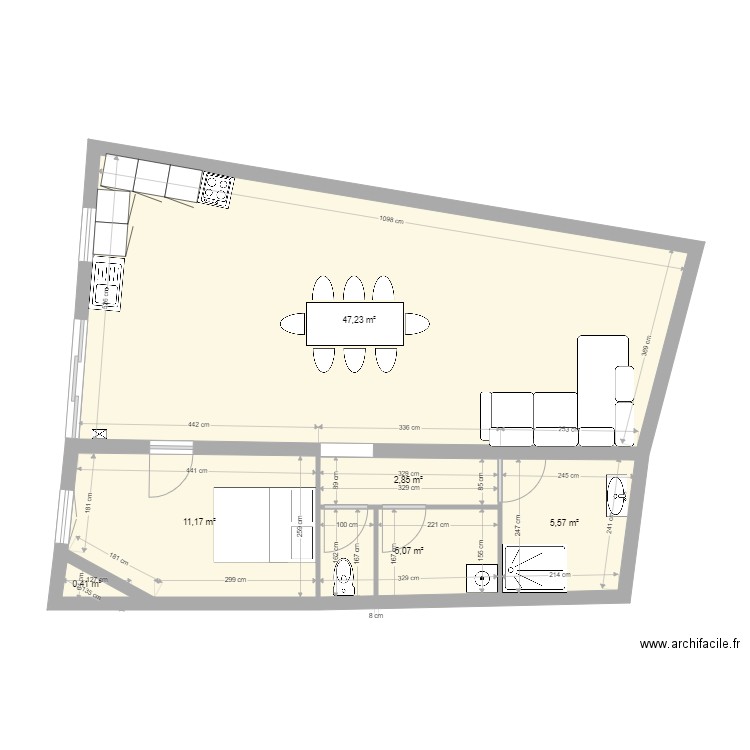 seb app1 nu meuble. Plan de 6 pièces et 72 m2