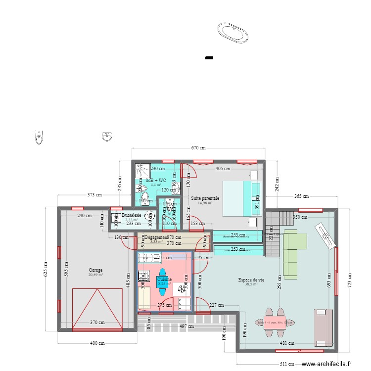 Projet Tabou - Maison Familiale. Plan de 8 pièces et 94 m2