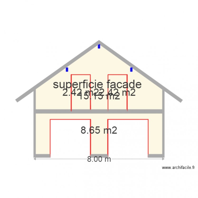 superficie facade pignon sud. Plan de 0 pièce et 0 m2