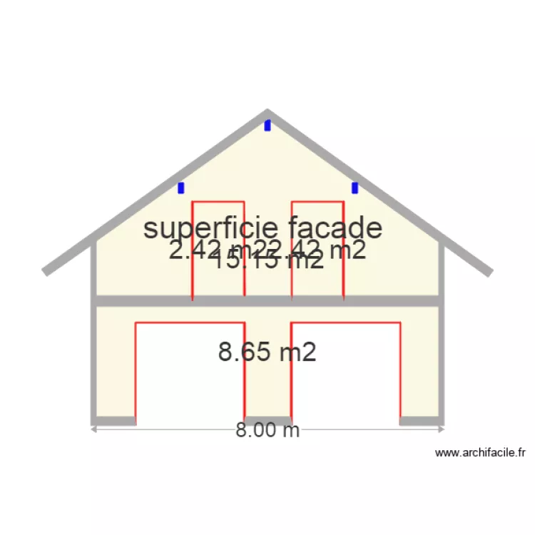superficie facade pignon sud. Plan de 