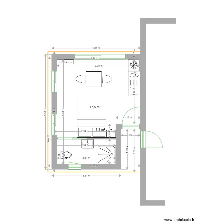 REYGAZA 3. Plan de 2 pièces et 21 m2