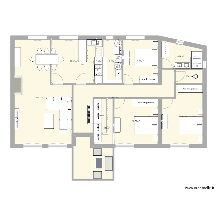 Blajan 2. Plan de 12 pièces et 116 m2