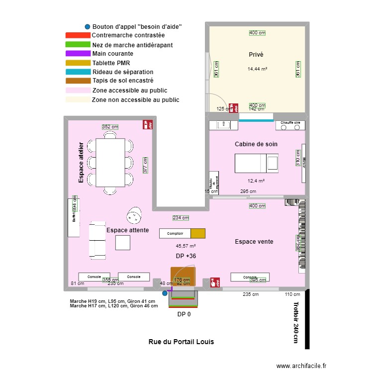 AURA INSTITUT plan après travaux. Plan de 4 pièces et 74 m2