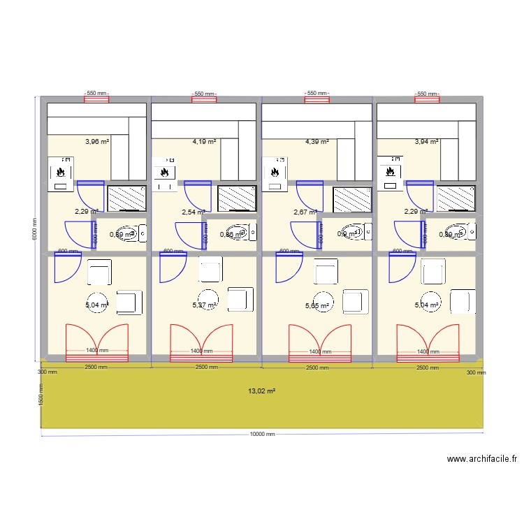 60  3. Plan de 17 pièces et 64 m2