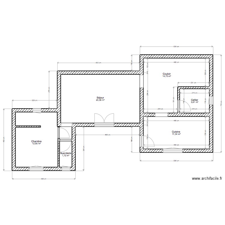 Maison Eliane. Plan de 6 pièces et 65 m2