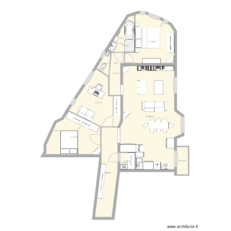 tolbiac 13eme avant après aménagé 4. Plan de 0 pièce et 0 m2