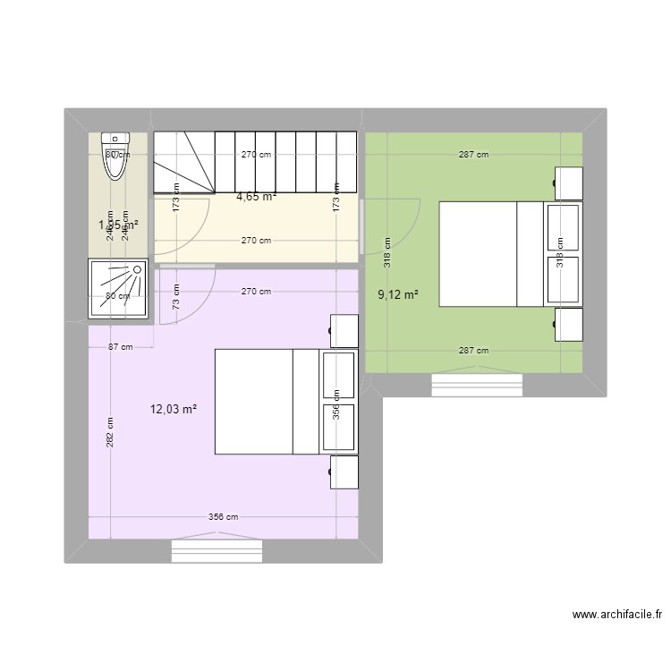 ALI ETAGE dalle. Plan de 4 pièces et 28 m2