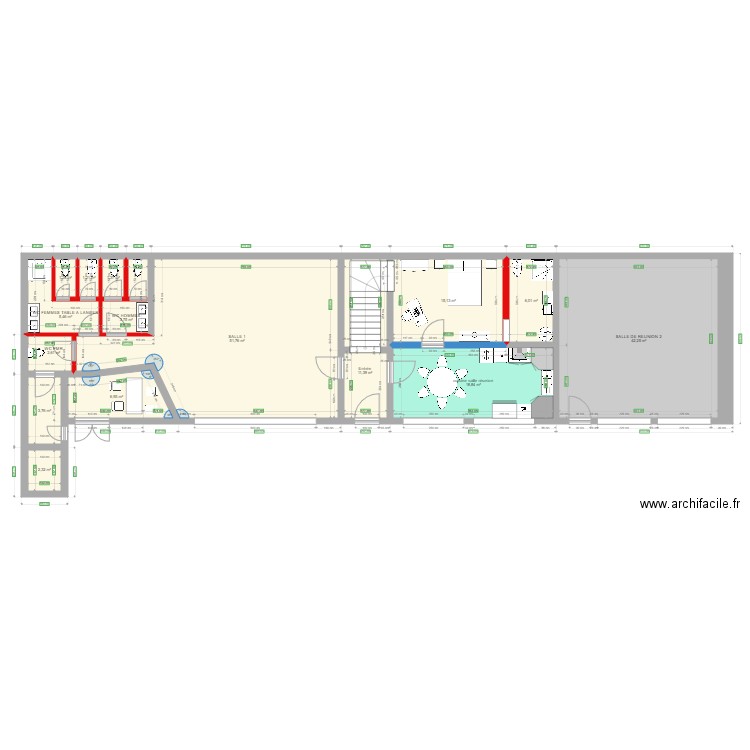 SALLES PAROISSIALES RDC MODIFIE V02. Plan de 15 pièces et 174 m2