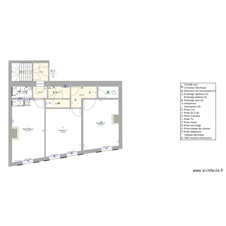 Pharmacie ST Christoly appartement droite étage 1 plan électricité 10022021. Plan de 11 pièces et 73 m2
