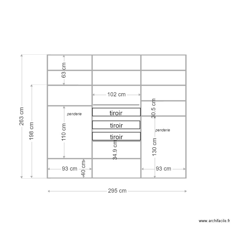 placard chambre justine interieur 2. Plan de 0 pièce et 0 m2