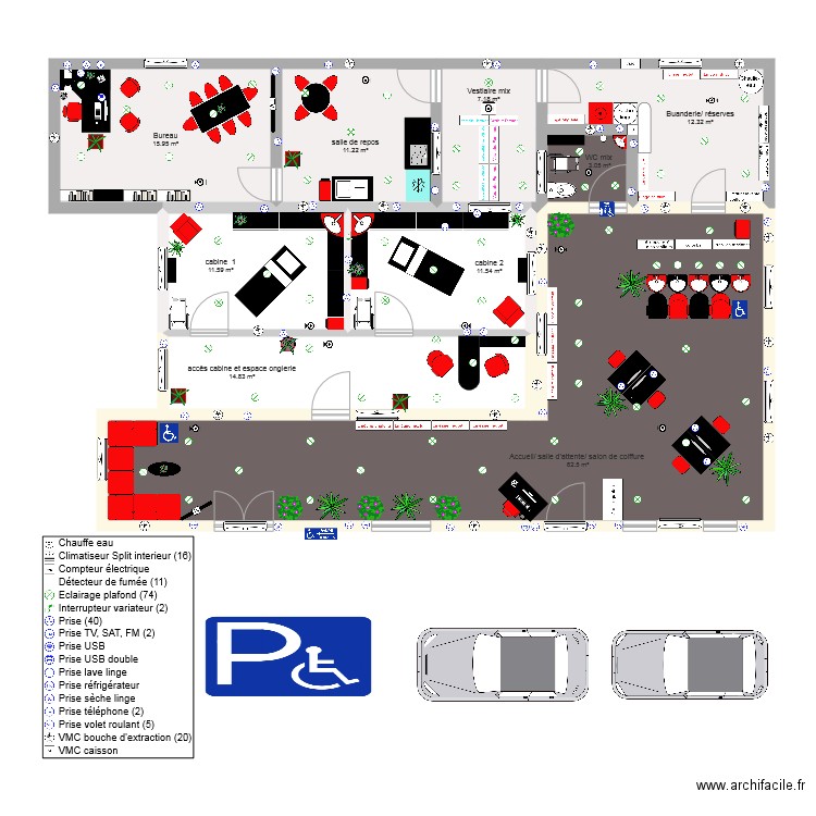 2nd plan salon avec institut. Plan de 0 pièce et 0 m2