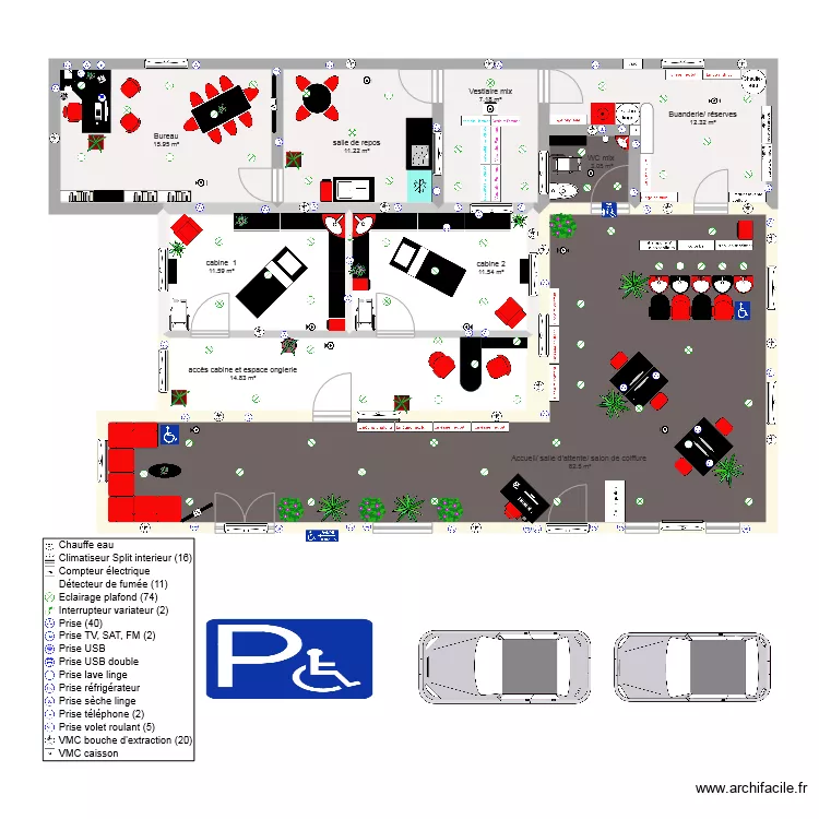 2nd plan salon avec institut. Plan de 